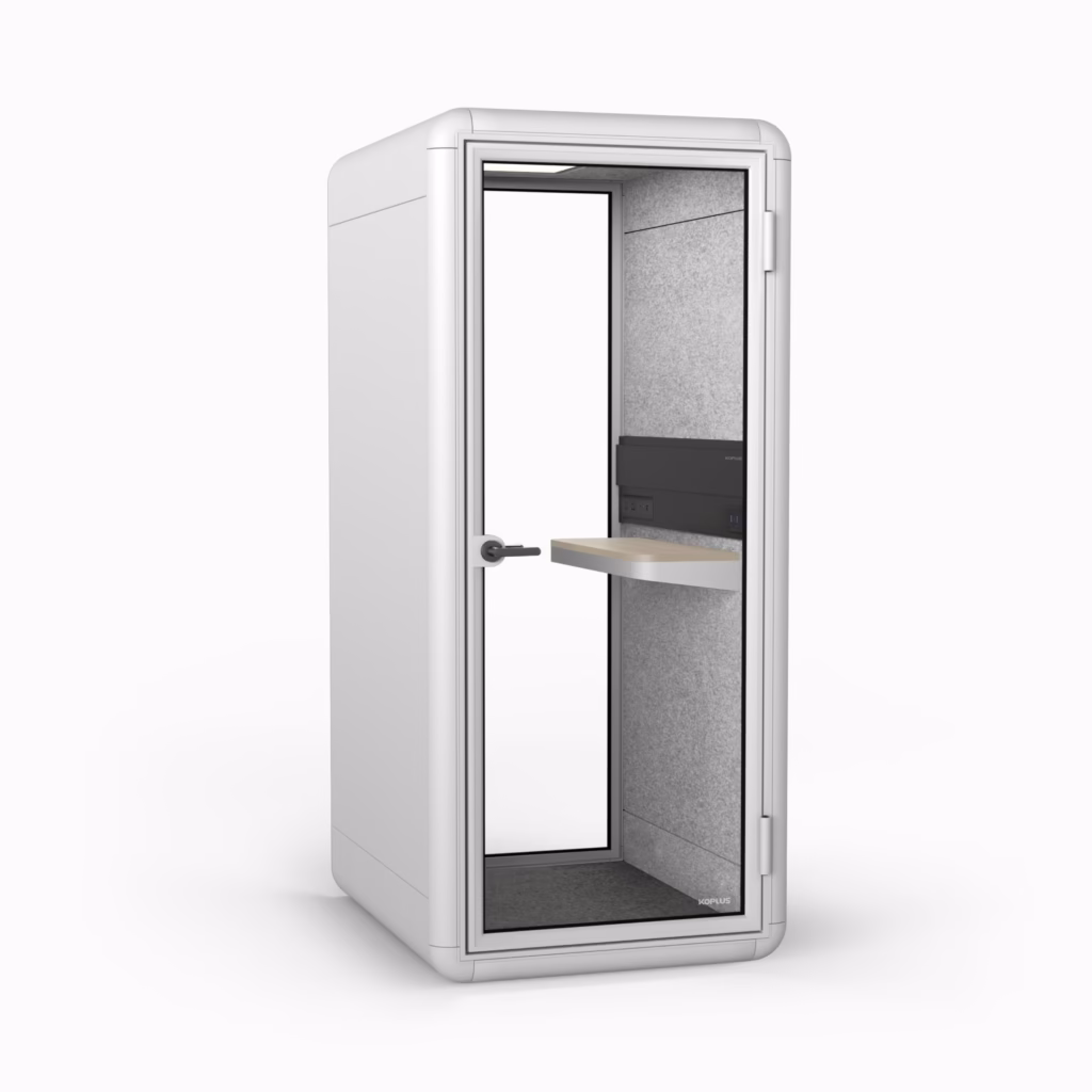 Kolo Solo single acoustic office booth in white and blended white interior